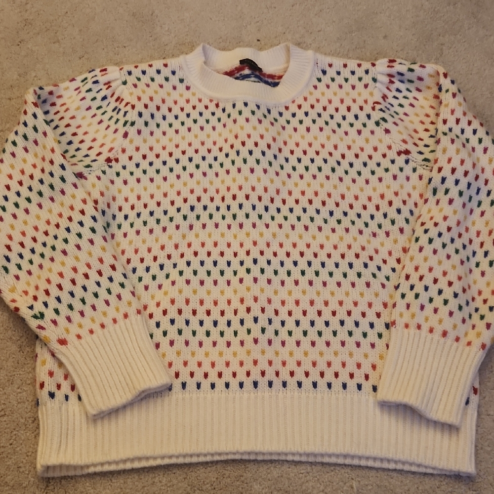 Talbots Cream Crewneck Sweater with Multicolor Dot Pattern XL